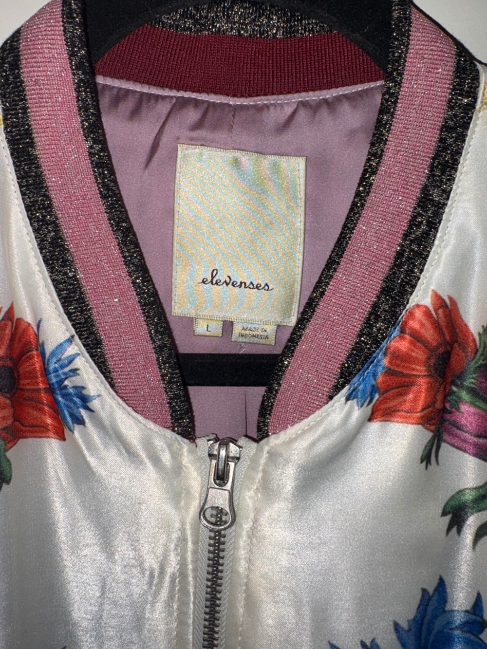 ANTHROPOLOGIE ELEVENSES Rubie White Floral Bomber Jacket Zip Up Size L - Picture 3 of 11